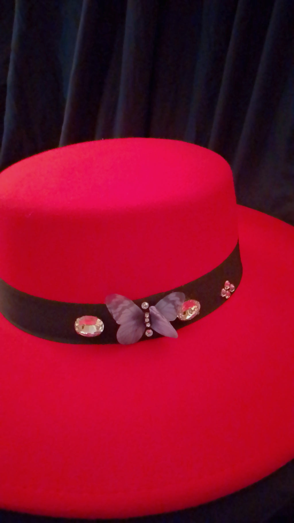 Dear Lovely Couture Black Band Wide Brim Red Hat