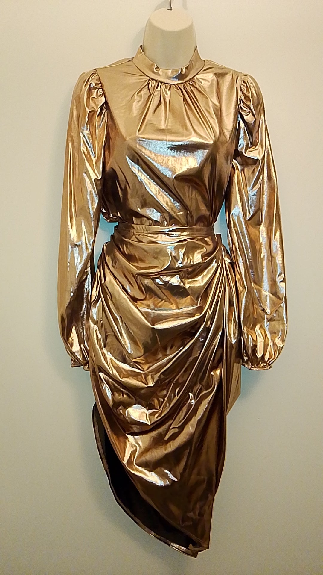 Copper Liquid Metal Women's 2 Piece Top & Ruffle Skirt