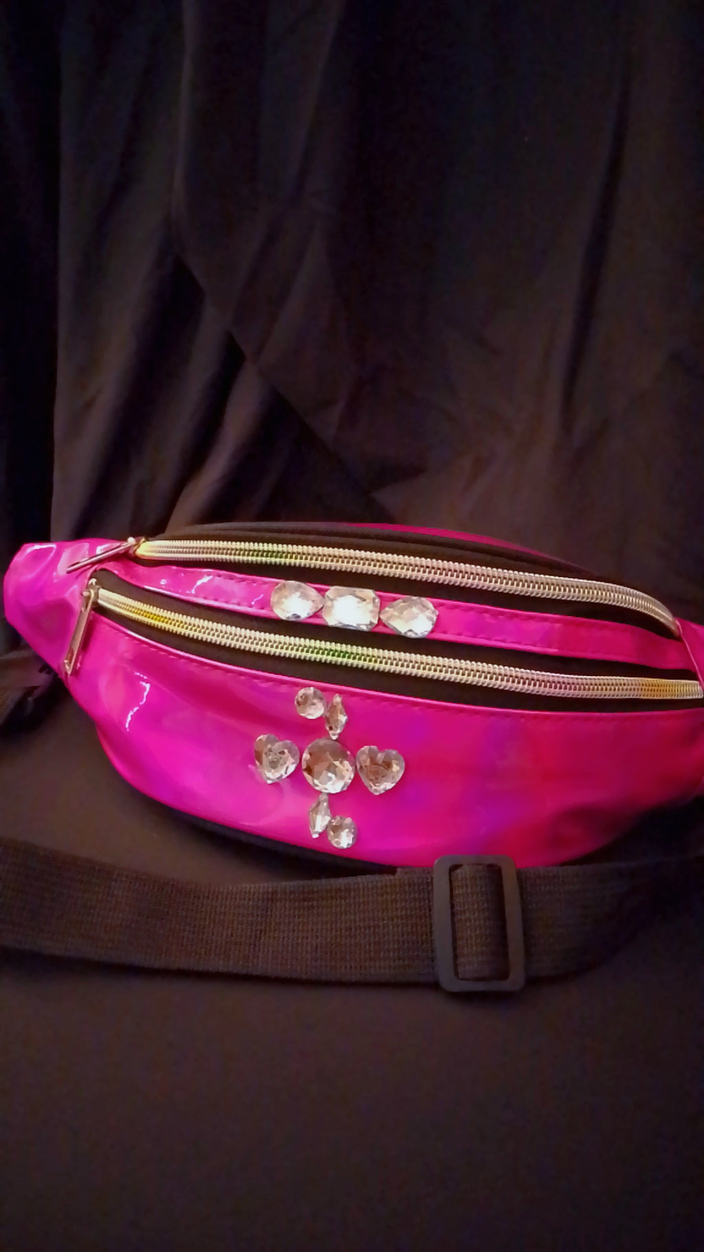 Strolling Gloss & Style Metallic Hologram Hot Pink Fanny Pack Waist Strap Pouch Bag