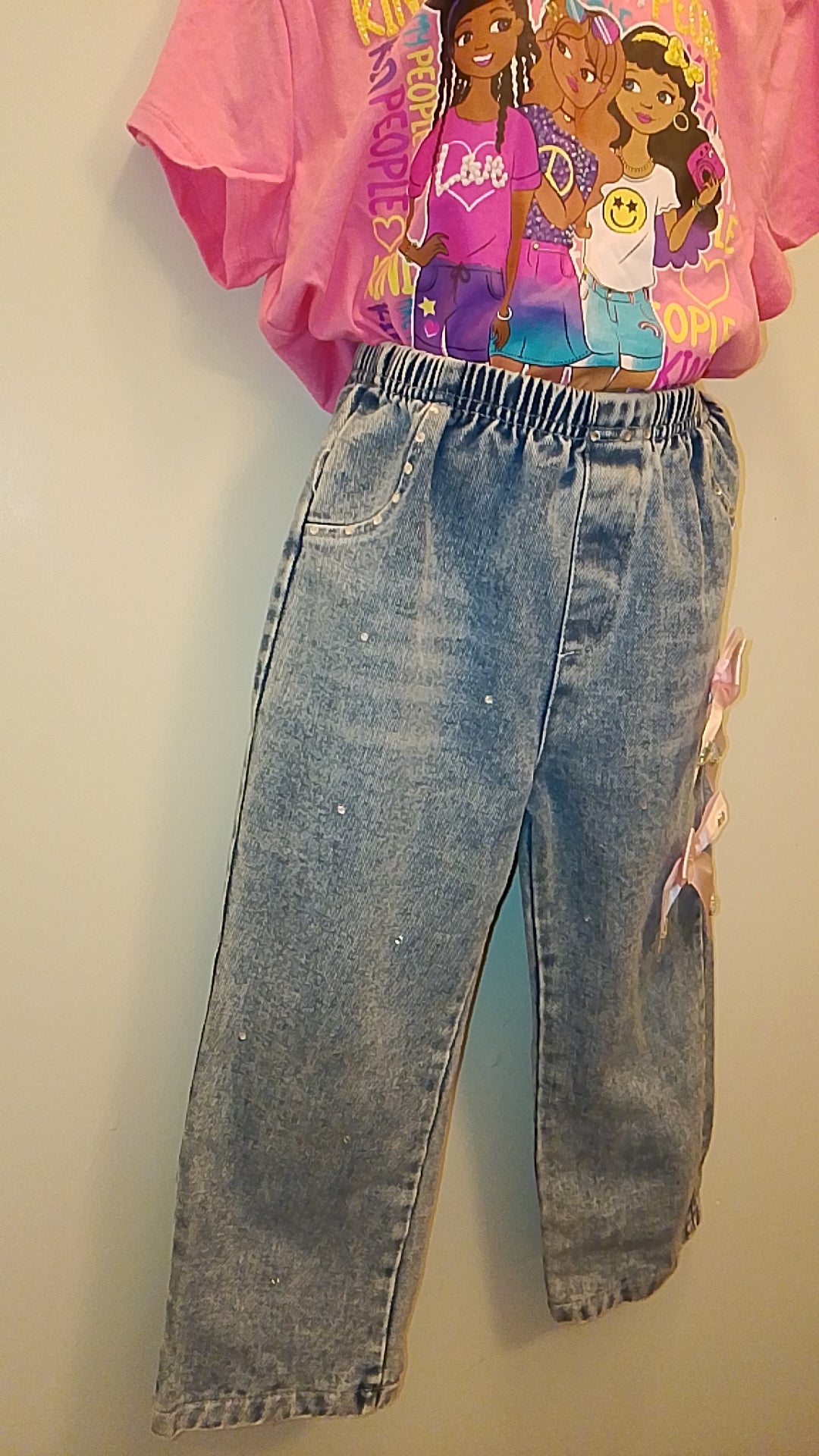 Diamonds & Bows Girl's Blue Denim Acid Wash Jeans