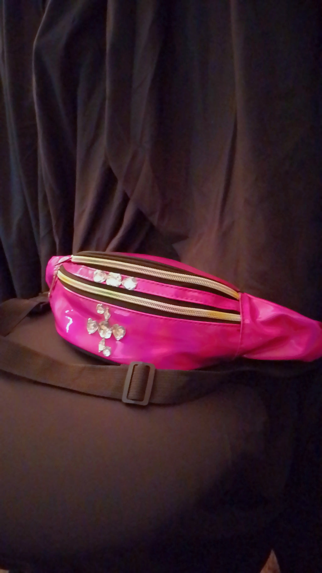 Strolling Gloss & Style Metallic Hologram Hot Pink Fanny Pack Waist Strap Pouch Bag