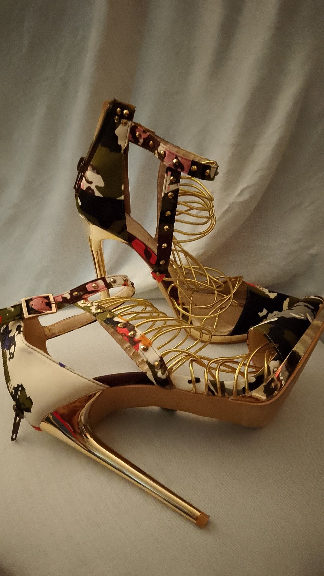 T - Beauty Gold Camouflage Stiletto Women's Heels