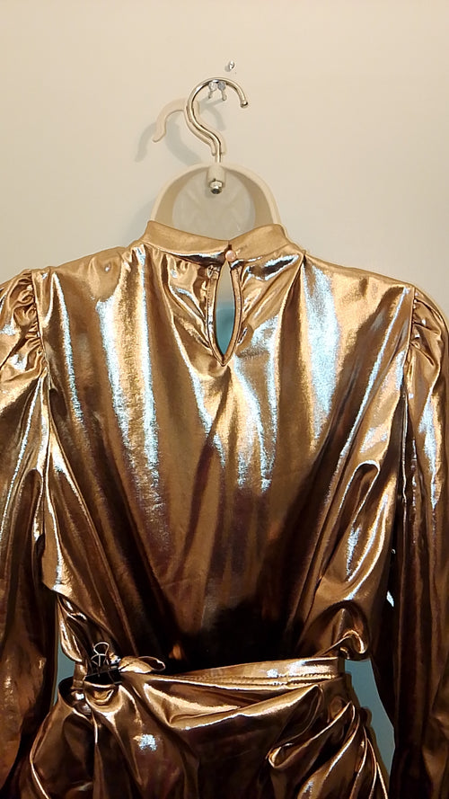 Copper Liquid Metal Women's 2 Piece Top & Ruffle Skirt