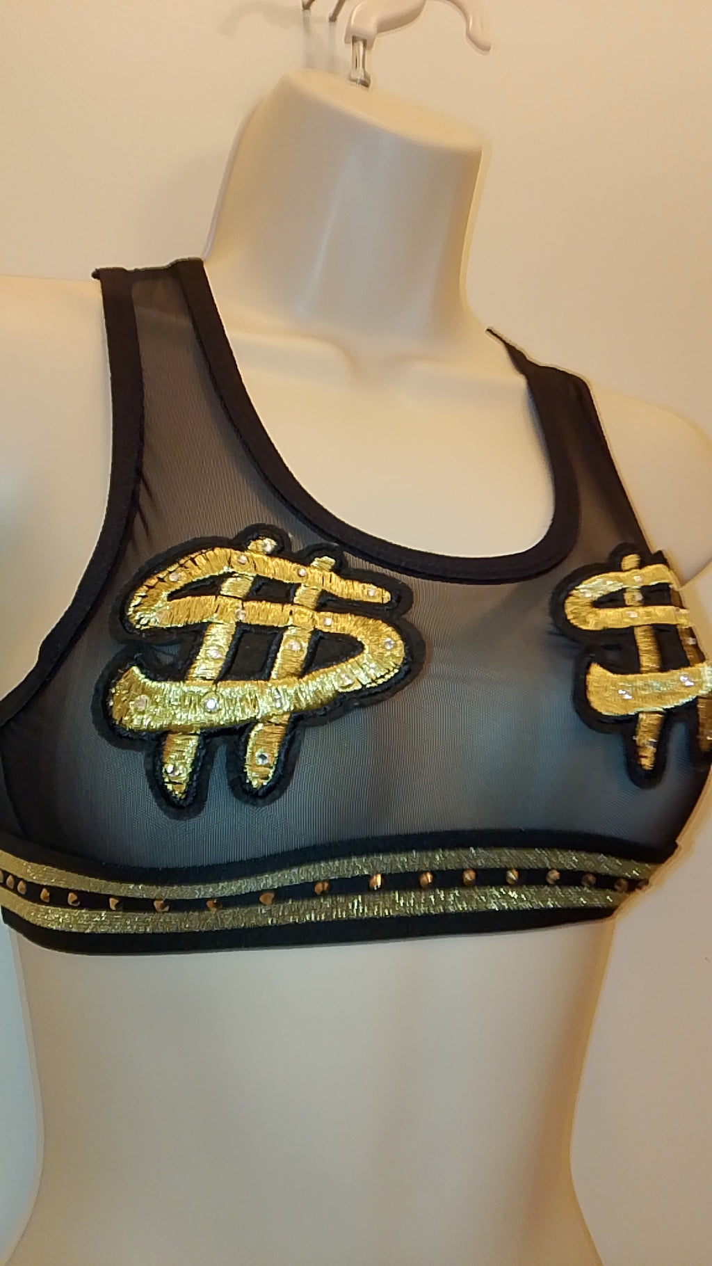 Dollar Sign Black Mesh Crop Top Women's Lingerie