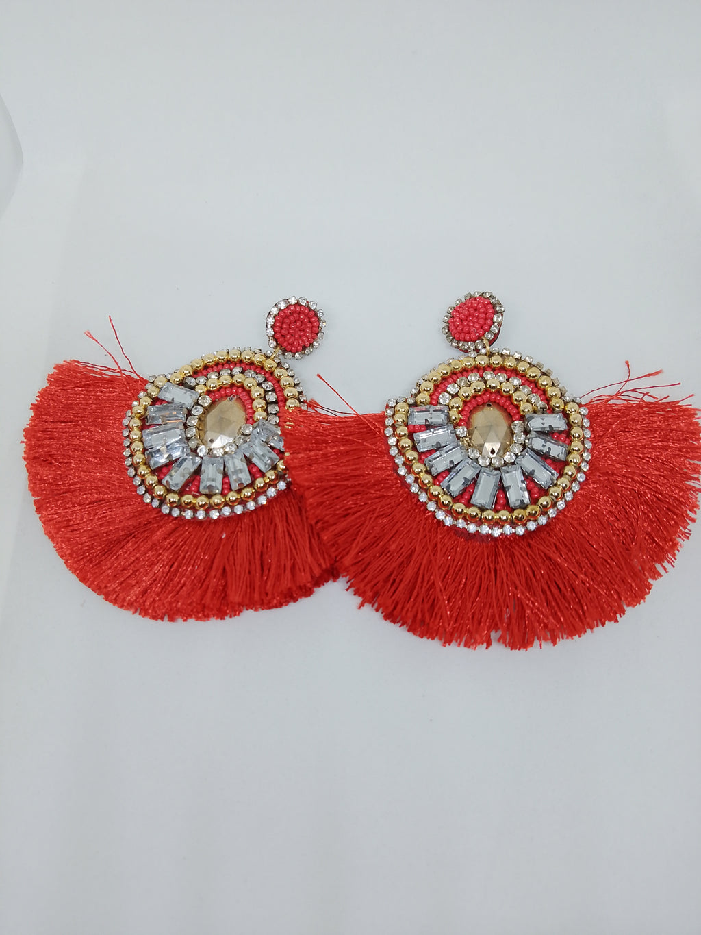 Ruffle Fiery Engine Red Frill Dangle Sway Earrings