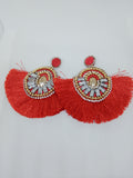Ruffle Fiery Engine Red Frill Dangle Sway Earrings