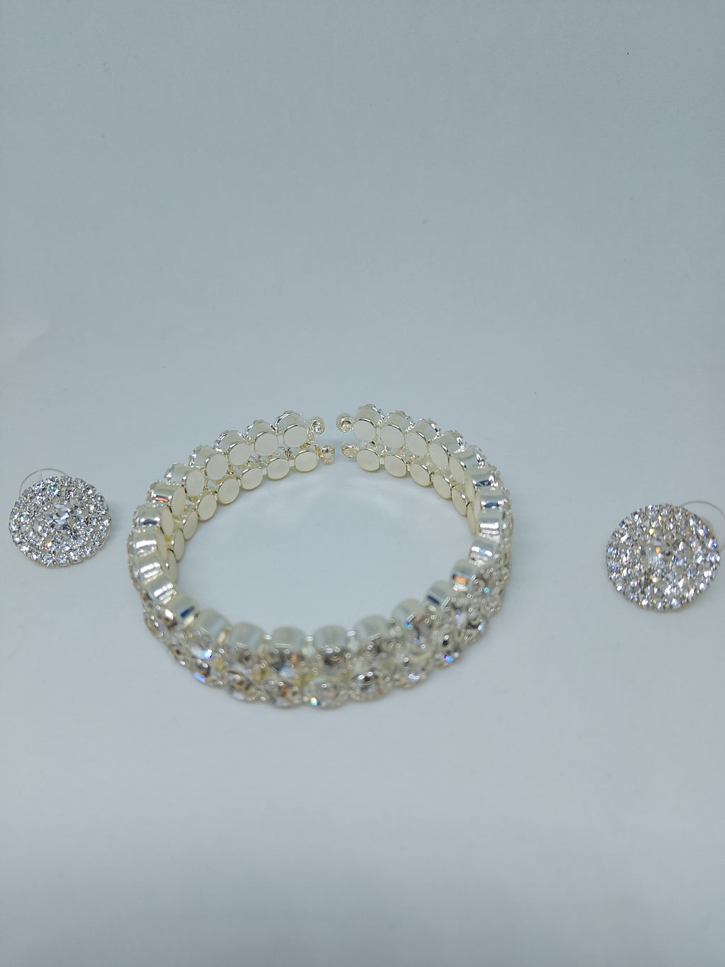 Forever Mine Double Band Platinum Tennis Bracelet & Platinum Stones Flat Stud Earring Set