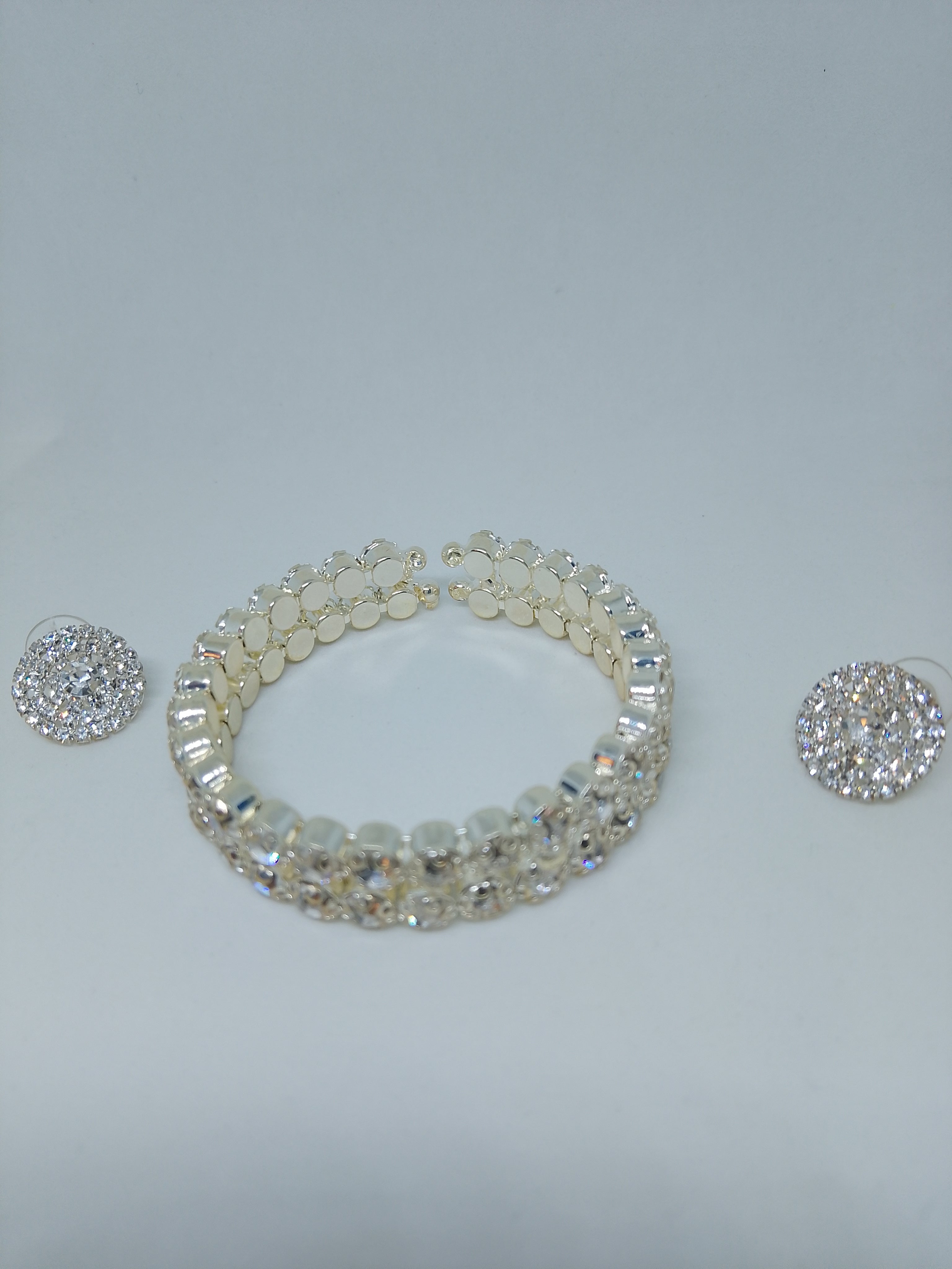 Forever Mine Double Band Platinum Tennis Bracelet & Platinum Stones Flat Stud Earring Set