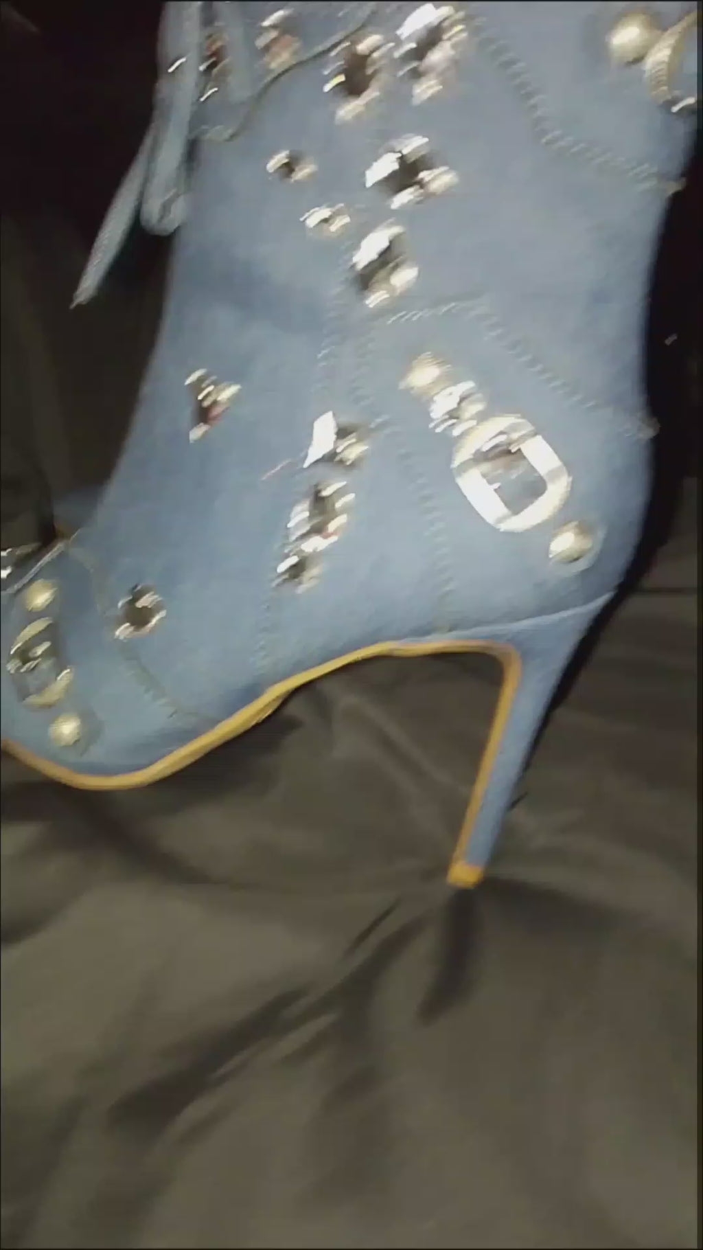 Blue Glitz Denim Twirl Lasso Ankle Boots With Bowties & Silver Gems