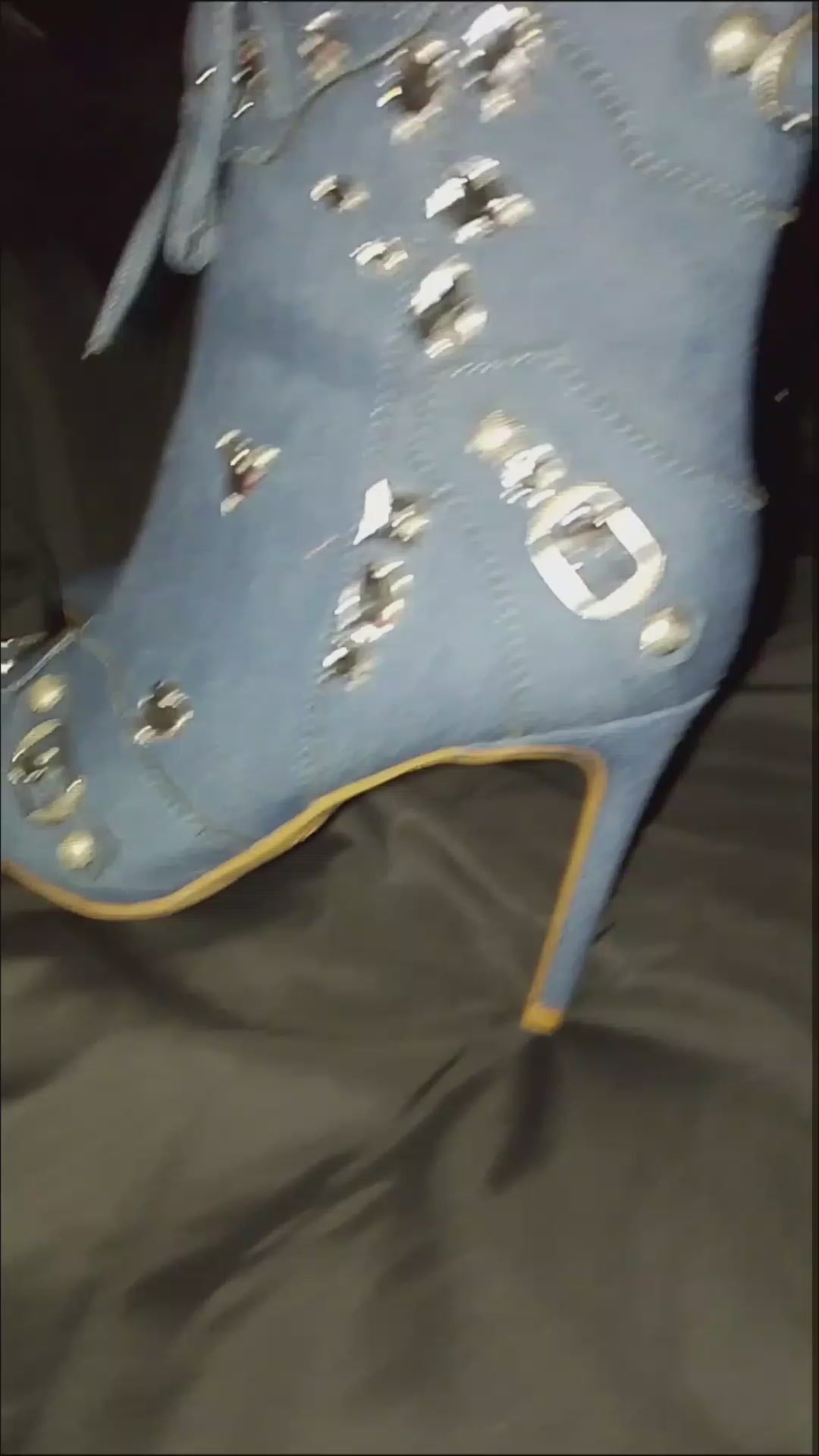 Blue Glitz Denim Twirl Lasso Ankle Boots With Bowties & Silver Gems