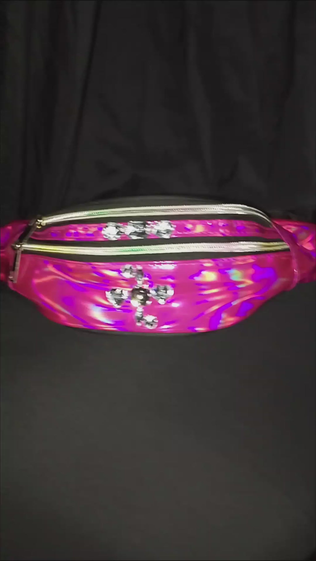 Strolling Gloss & Style Metallic Hologram Hot Pink Fanny Pack Waist Strap Pouch Bag
