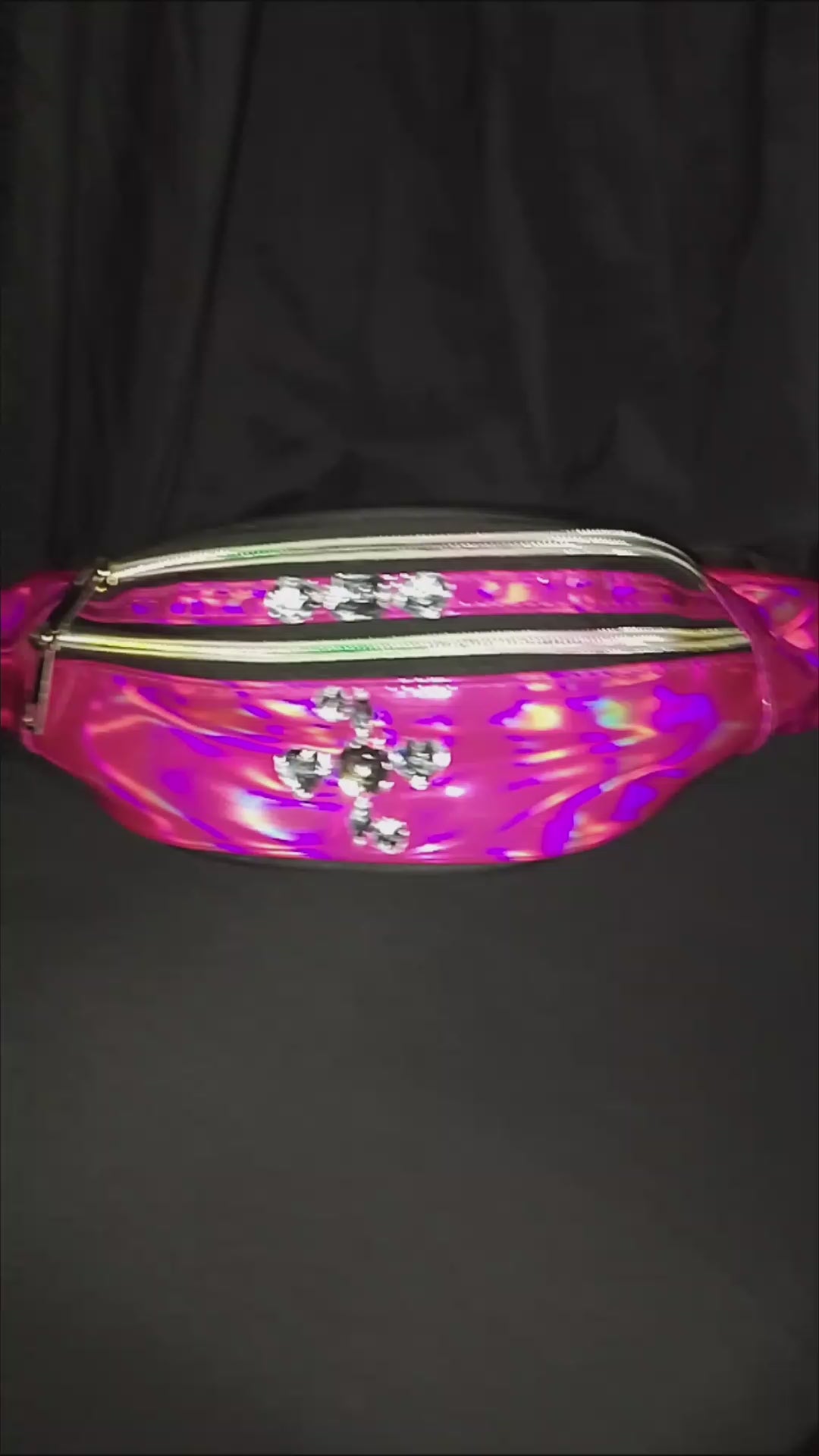 Strolling Gloss & Style Metallic Hologram Hot Pink Fanny Pack Waist Strap Pouch Bag
