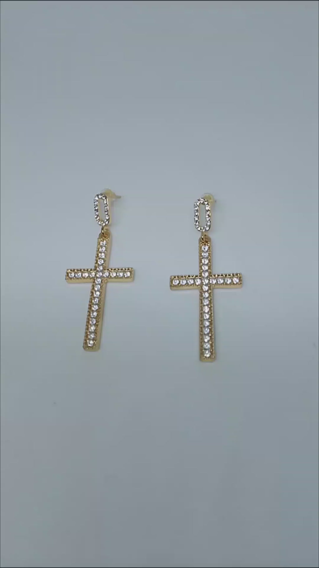 Gold & Luminous Sparkle Cross Crystal Gem Drop Earrings