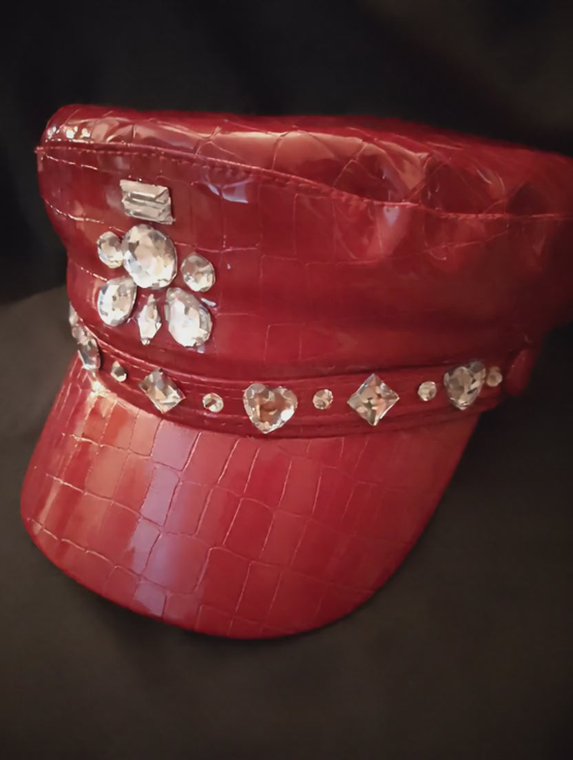 Scarlet Fire Red Patent Leather Captain Hat