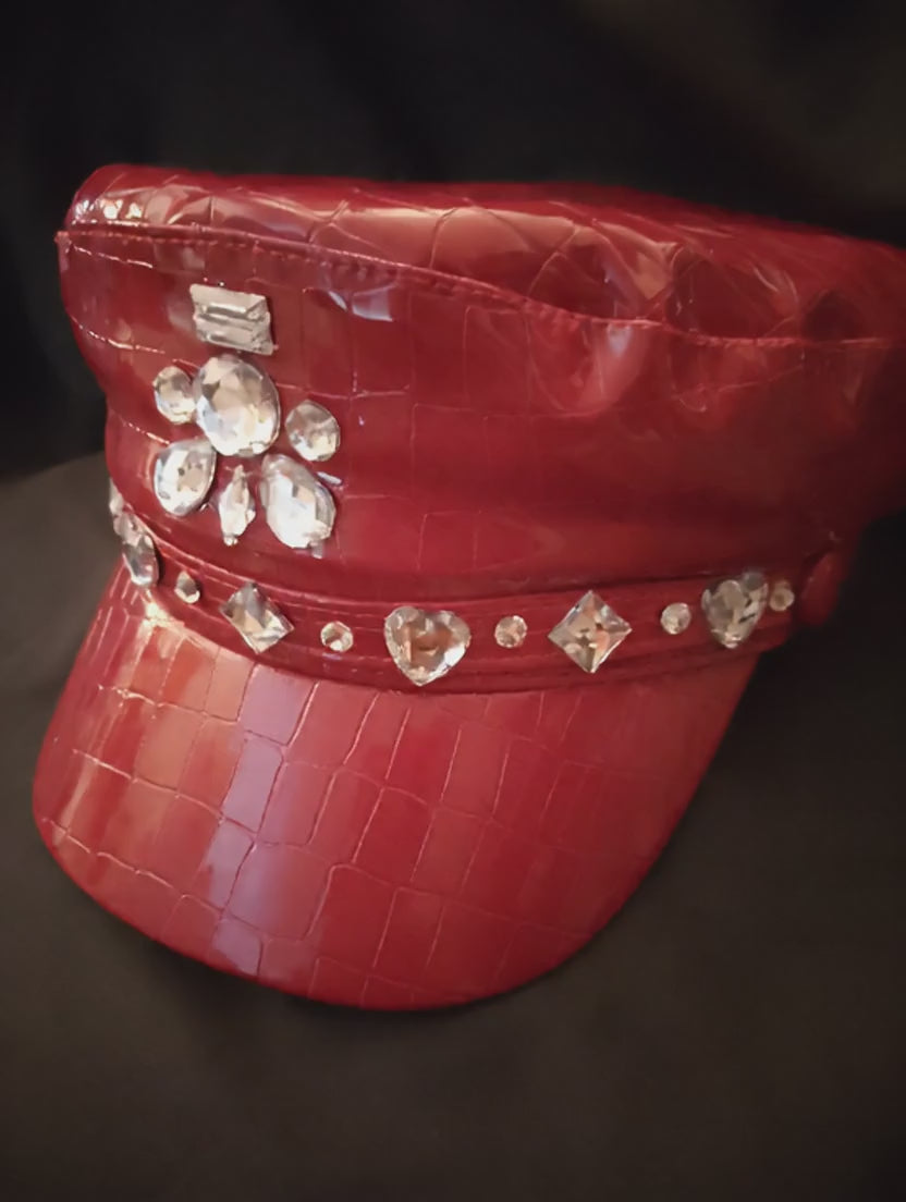 Scarlet Fire Red Patent Leather Captain Hat