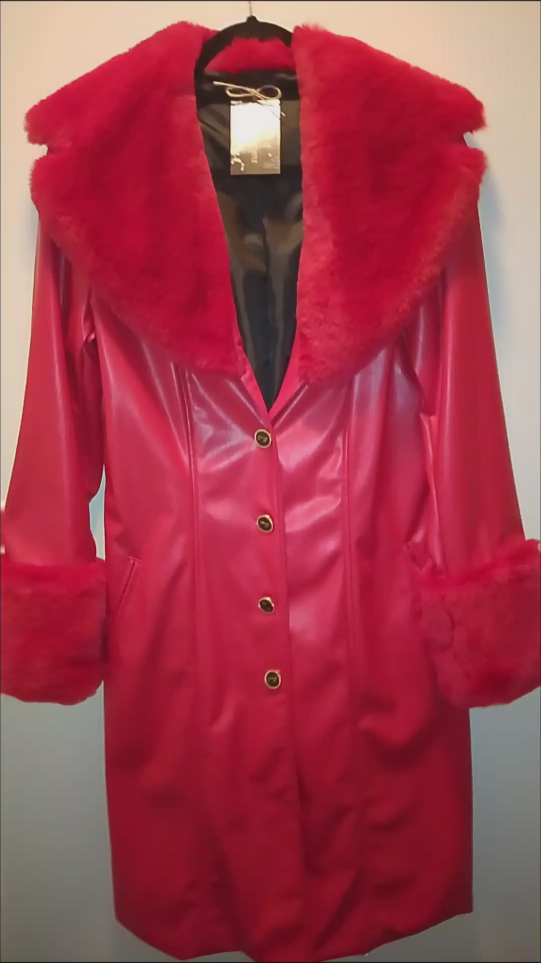 Crimson Empress Of Paradise Red Faux Leather Women's Trench Coat