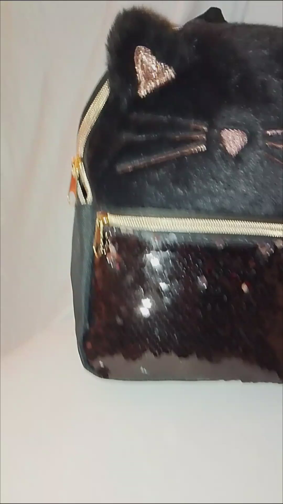 Meow Kitty Rose Gold Ears Girl's Mini Black Zip Up Pouch Backpack