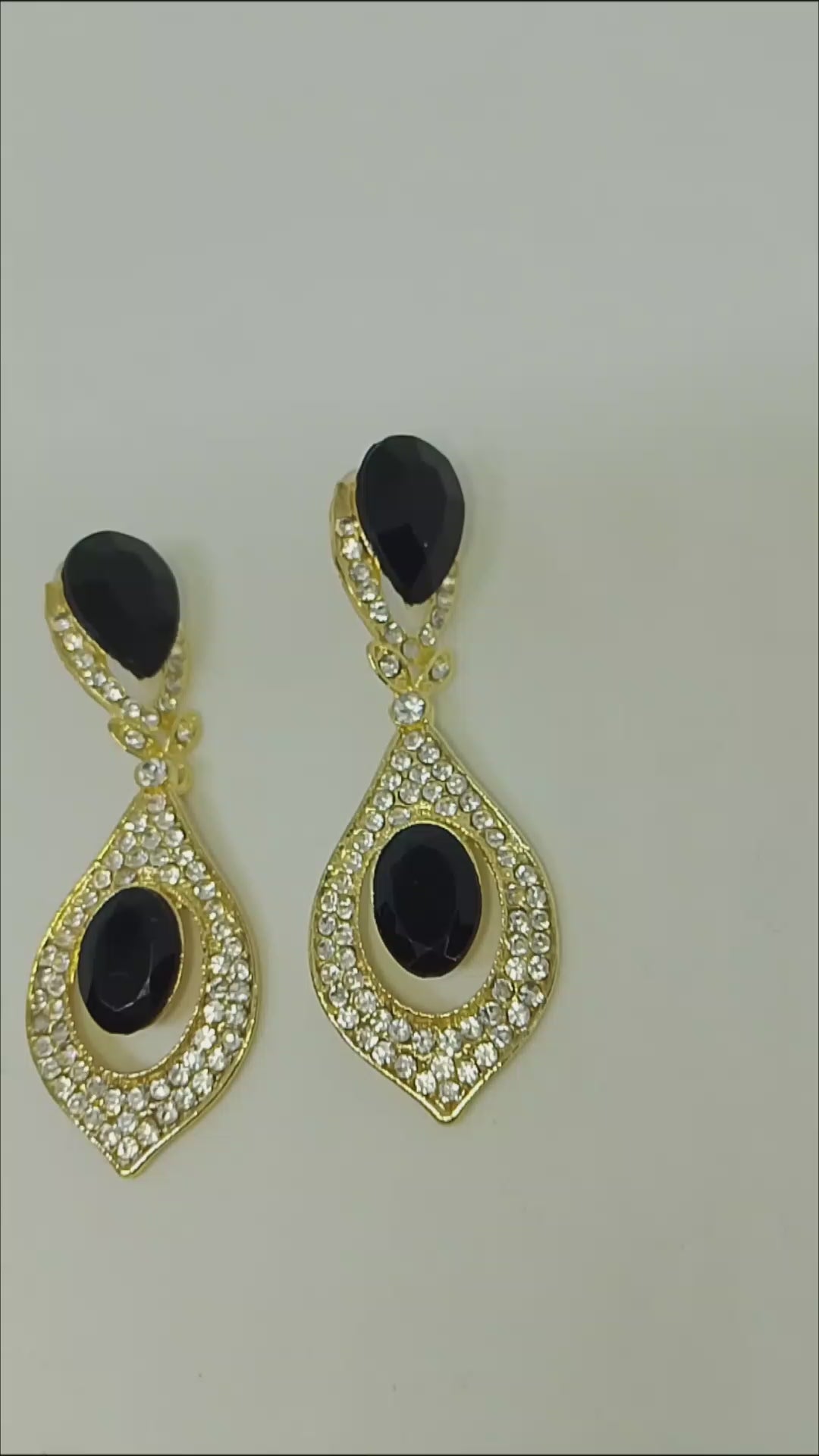 Black Pearl Top & Bottom Stone Shadow Gold Eclipse Teardrop Drop Earrings
