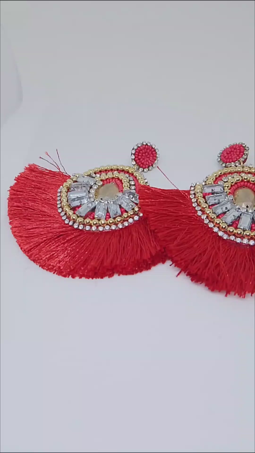 Ruffle Fiery Engine Red Frill Dangle Sway Earrings
