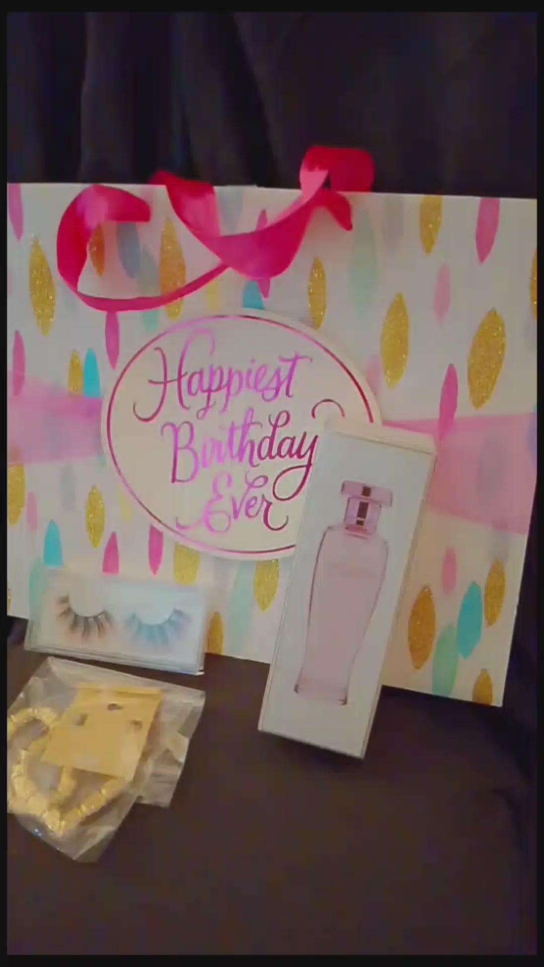 Go & Glow Bundles #504 - Women - Spray Perfume, Birthday Gift Bag, Eyelashes, Gold Earrings