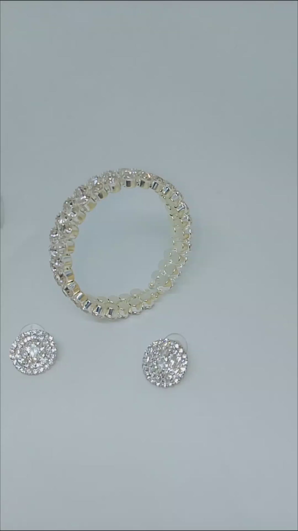 Forever Mine Double Band Platinum Tennis Bracelet & Platinum Stones Flat Stud Earring Set