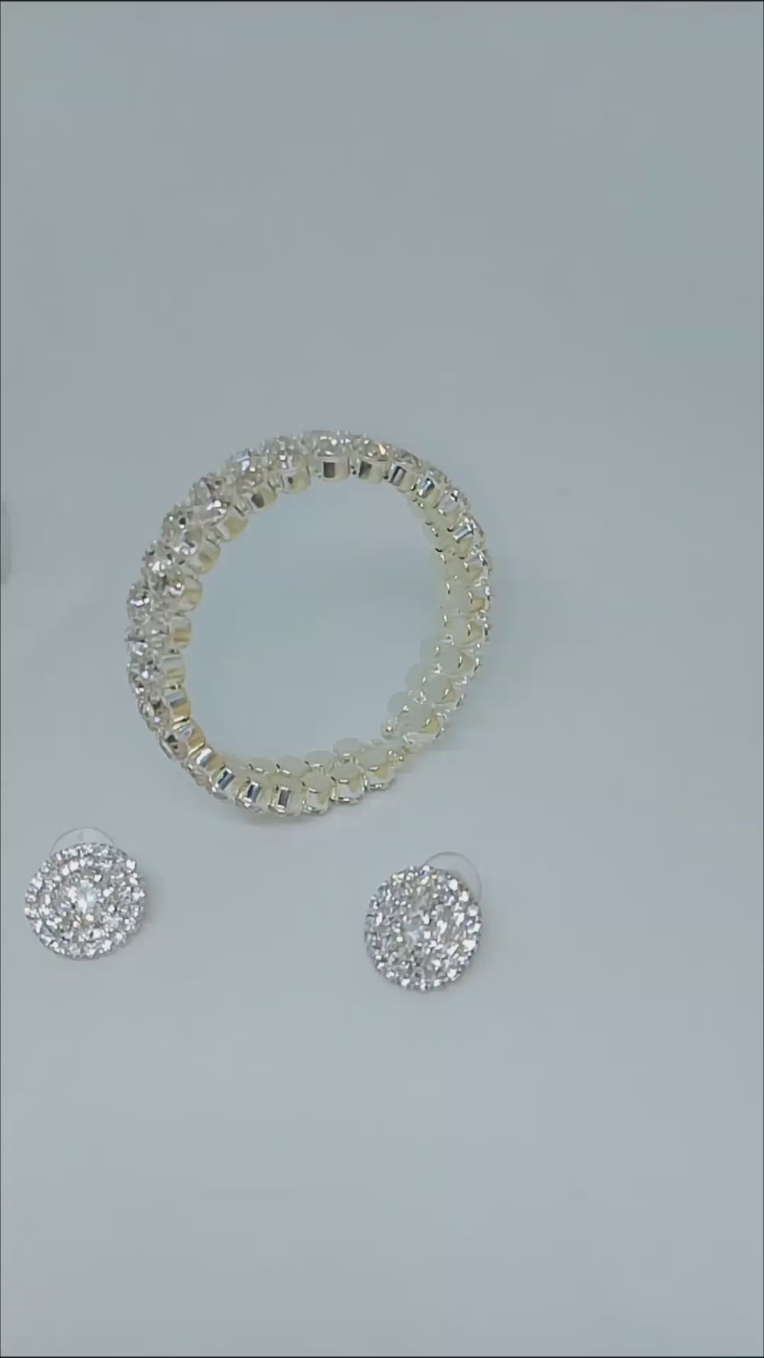 Forever Mine Double Band Platinum Tennis Bracelet & Platinum Stones Flat Stud Earring Set